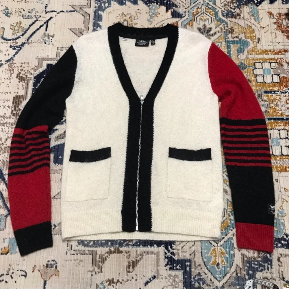 🐲💙WESC color blocked wool-mohair blend Unisex Knitted sweater - Picture 4 of 10